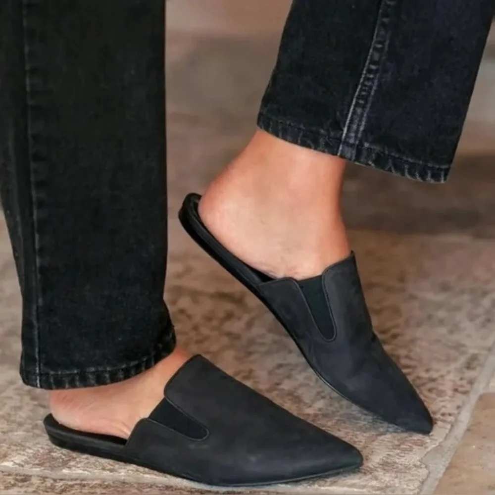 Jenni Kayne Pointed Toe Leather Mule Flats Black Size 36 5 - Picture 8 of 8